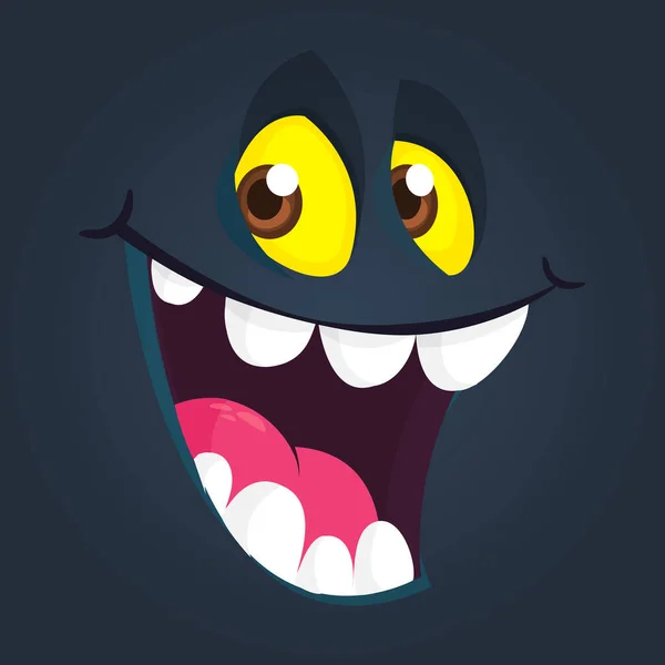 Nettes Schwarzes Cartoon Monster Gesicht Lächelnd Vector Halloween Monster Avatar — Stockvektor