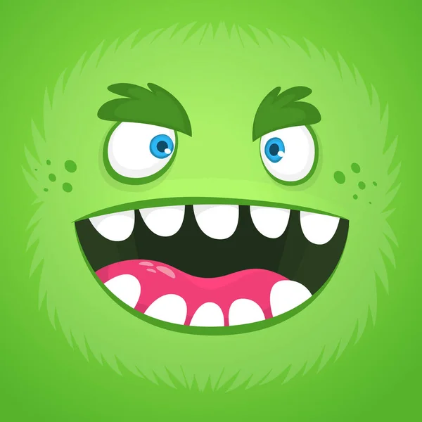 Cartoon Monster Face Vector Halloween Green Zombie Monster Avatar Square — Stock Vector