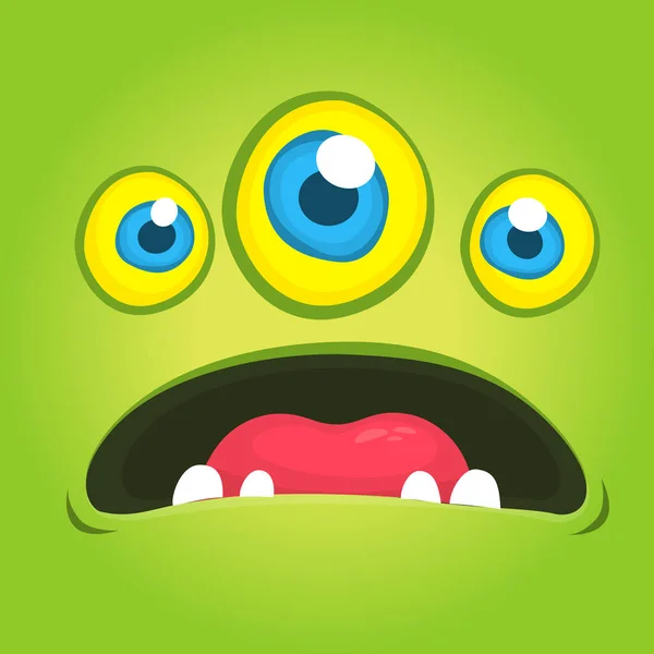 Cute Kreskówki Zielony Obcy Trojgiem Oczu Wektor Halloween Potwór Avatar — Wektor stockowy