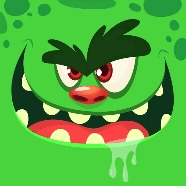 Cool Cartoon Green Monster Face Vetor Halloween Ilustração Monstro Zumbi — Vetor de Stock