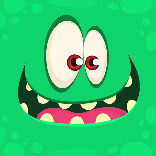 Cool Cartoon Green Monster Face Vector Halloween Illustration Excited Monster — Stock Vector