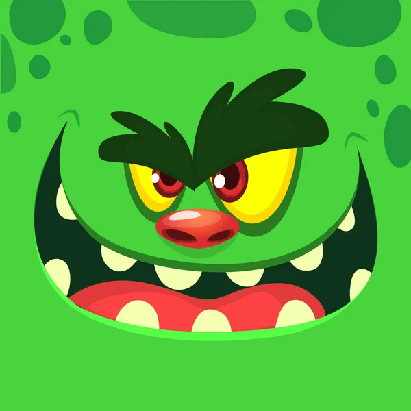 Cooles Cartoon Green Monster Face Vector Halloween Illustration Des Aufgeregten — Stockvektor