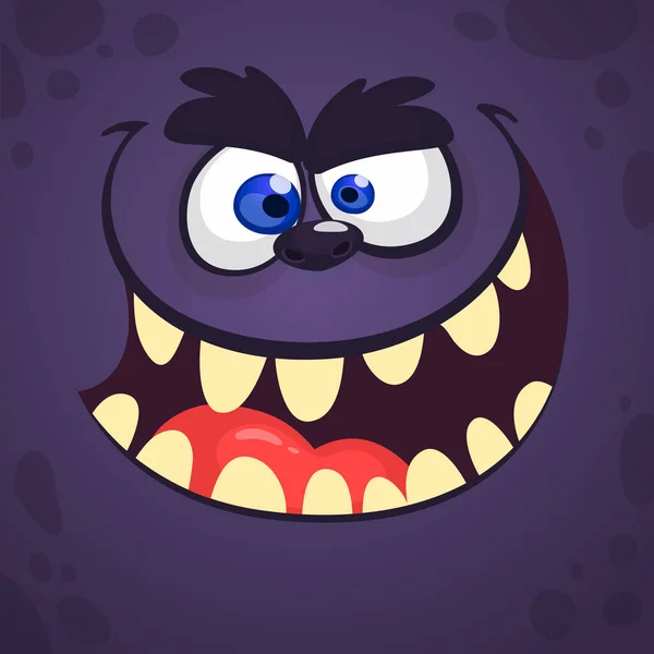 Cooler Cartoon Scary Black Monster Gesicht Vektorgrafik Halloween Design Für — Stockvektor