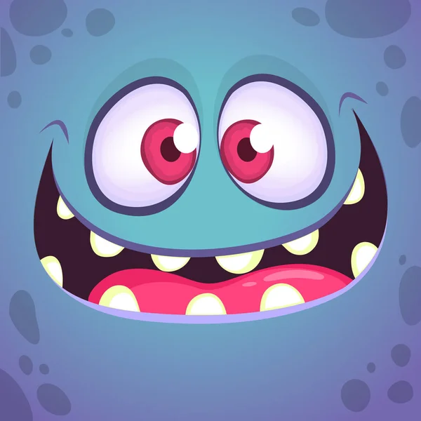 Cara Monstro Animado Vector Halloween Monstro Azul Com Boca Larga — Vetor de Stock