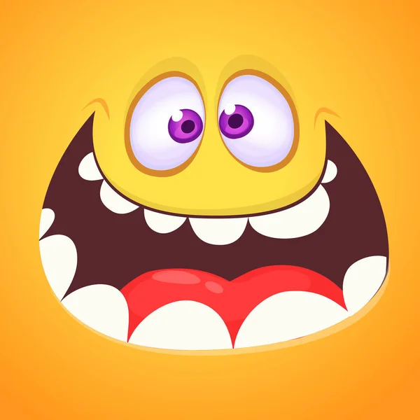 Cooles Verrücktes Cartoon Monster Gesicht Vector Halloween Orange Monster Mit — Stockvektor