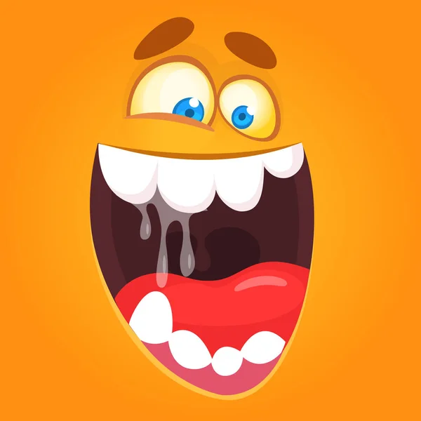 Δροσερό Χαρούμενο Πρόσωπο Τέρατος Διάνυσμα Απόκριες Πορτοκαλί Τέρας Μεγάλο Στόμα — Διανυσματικό Αρχείο