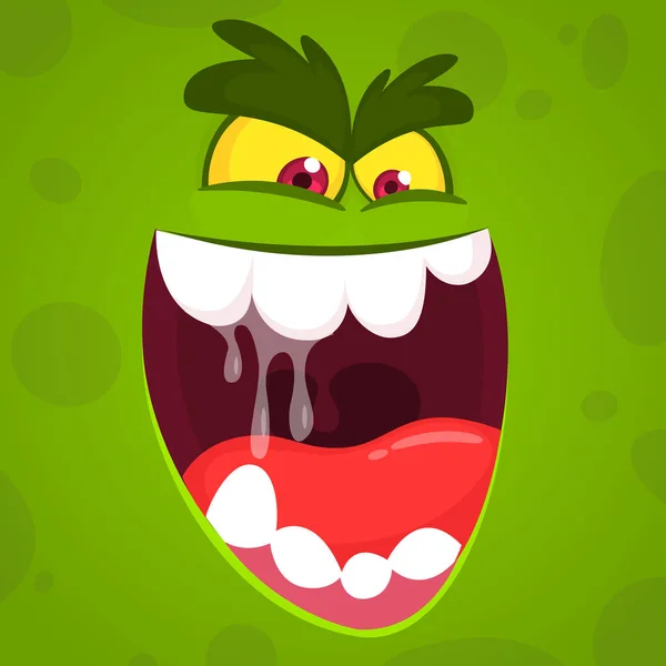 Vzteklý Vektorový Animovaný Obličej Monstra Vektor Halloween Zelená Zombie Monster — Stockový vektor