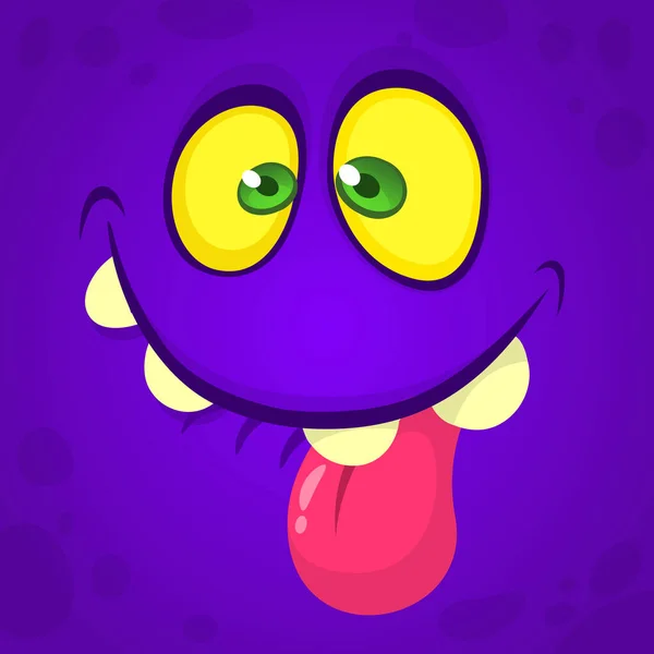 Funny Cartoon Monster Face Big Eyes Showing Tongue Vektorové Halloweenské — Stockový vektor