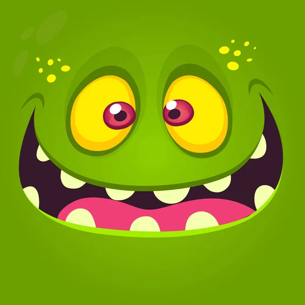 Happy Cartoon Monster Gesicht Vektor Halloween Illustration Von Grünen Aufgeregten — Stockvektor