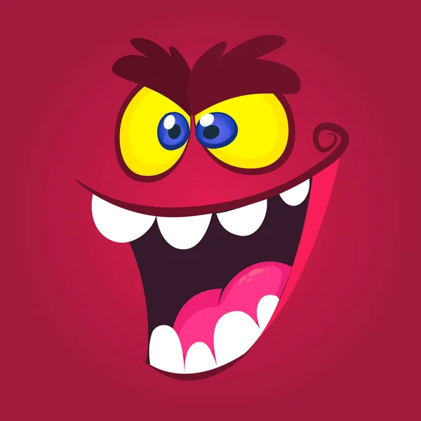 Boos Cartoon Monster Gezicht Met Een Grote Glimlach Vector Halloween — Stockvector