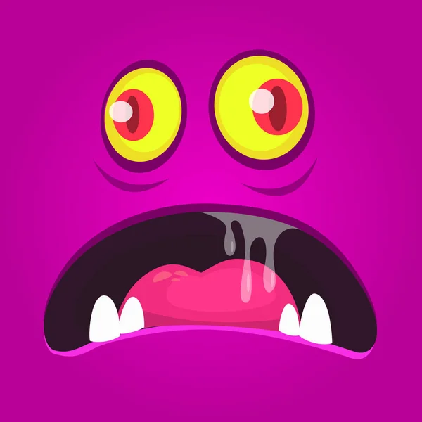 Cool Cartoon Pink Monster Face Yellown Eyes Векторная Хэллоуинская Иллюстрация — стоковый вектор