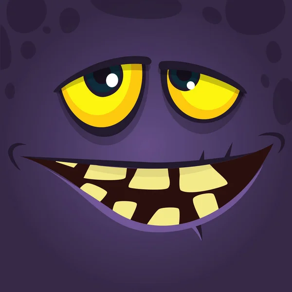 Happy Cool Cartoon Monster Gesicht Avatar Mit Schiefem Lächeln Vektor — Stockvektor