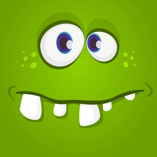 Feliz Cara Monstruo Dibujos Animados Fresco Vector Halloween Zombie Verde — Vector de stock