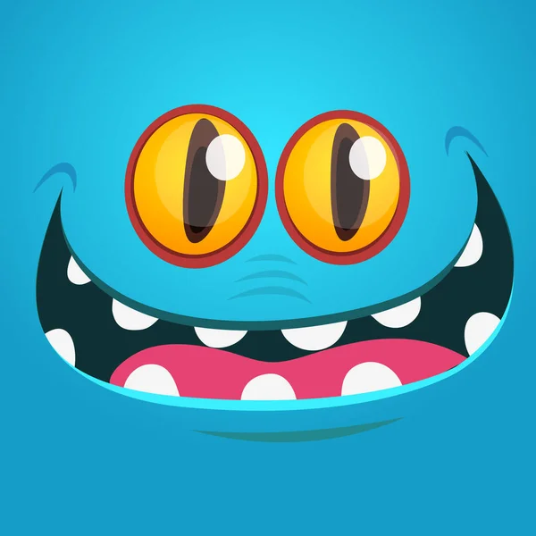 Cara Monstro Desenhos Animados Assustador Vector Halloween Ilustração Monstro Azul — Vetor de Stock