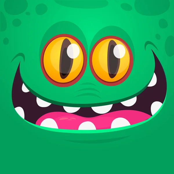 Feliz Cara Monstruo Dibujos Animados Fresco Vector Halloween Zombie Verde — Vector de stock