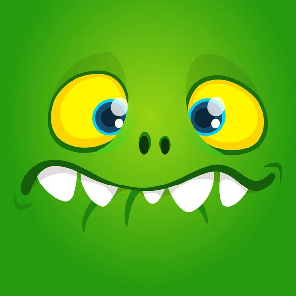 Zabawna Fajna Kreskówkowa Twarz Gremlina Wektor Halloween Zielony Potwór Postać — Wektor stockowy