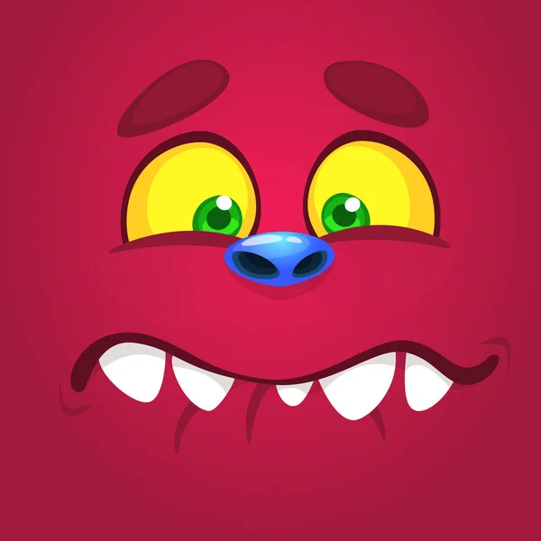 Happy Cartoon Monster Face Big Smile Vector Halloween Pink Monster — Stock Vector