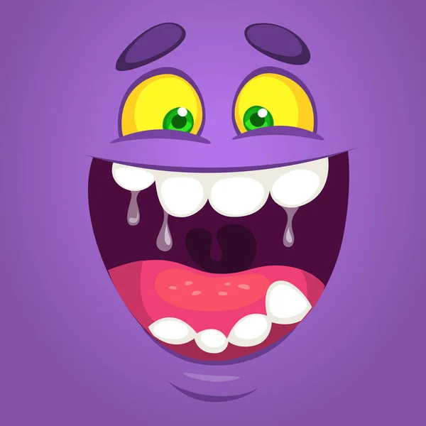 Cool Happy Cartoon Monster Face Vector Halloween Purple Monster Laughing — Stock Vector