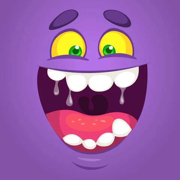 Cara Monstro Desenhos Animados Feliz Legal Vector Halloween Monstro Roxo — Vetor de Stock