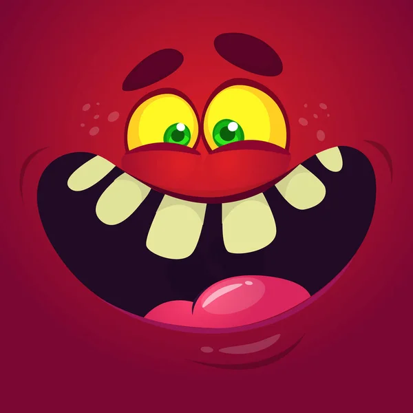 Lustiges Cooles Comic Monster Gesicht Vektor Halloween Rotes Monster Charakter — Stockvektor