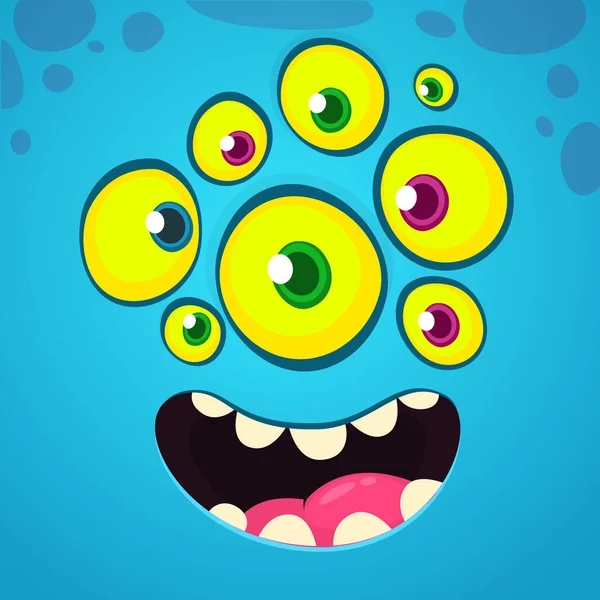 Cartoon Funny Cool Face Many Eyes Vector Halloween Blue Monster Stock Illustration