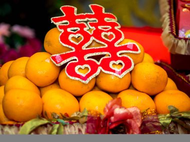 Çifte mutluluk Xuangxi Çince karakter ile portakal