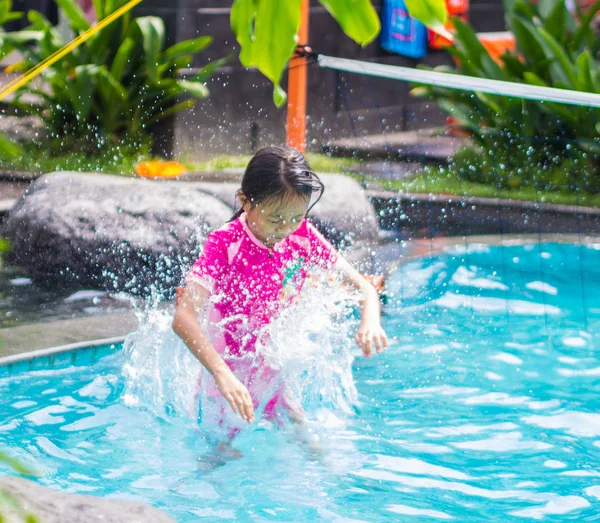 Asian Girl Jump into Swimming Pool