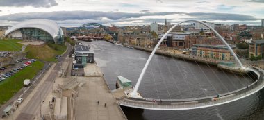 Panoramic view of Newcastle and Gateshead Quayside and Bridges,  clipart