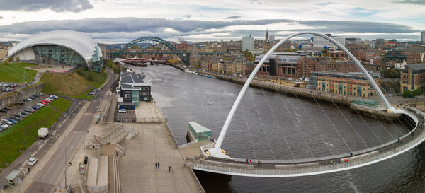 Panoramic view of Newcastle and Gateshead Quayside and Bridges, 