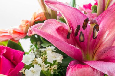 Bir çiçek buketi içinde mor Lilly aşırı yakın çekim