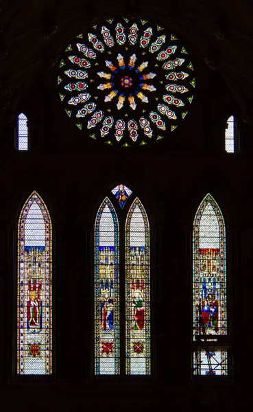 Stained glass inside the historic York Minster in York, UK — Stock Photo, Image