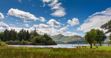 Pastoral sahne göl Derwent su, Lake District, Cumbria, İngiltere