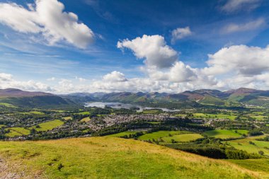 Keswick ve göl Derwent su panorama--dan Latrigg, Cumbria, U