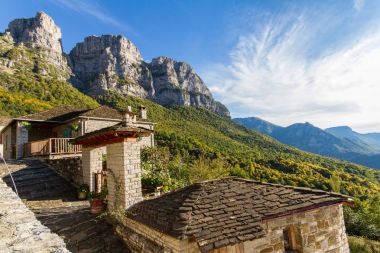 Traditional stone architecture in the village Mikro Papigko, Epi clipart