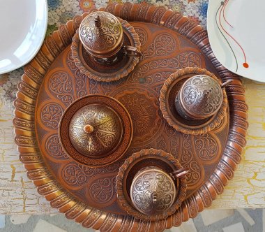 Geleneksel Türk el sanatları için kahve ve Türk lokumu. 