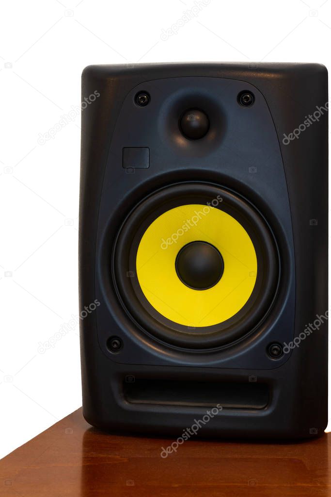 High quality loudspeaker on wooden shelf for hifi sound system a