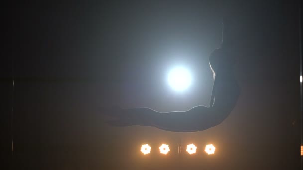 Donna acrobata aerea sul palco del circo. Silhouette — Video Stock