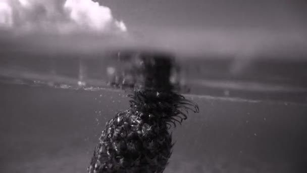 Tropisch fruit ananas onder water in de zee slowmotion — Stockvideo