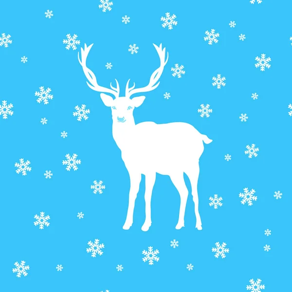 Cerf blanc au milieu de la neige et des étoiles . — Image vectorielle