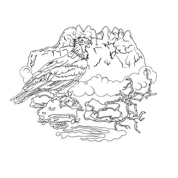 在石头山岛索科特拉岛的秃鹰 — 图库矢量图片