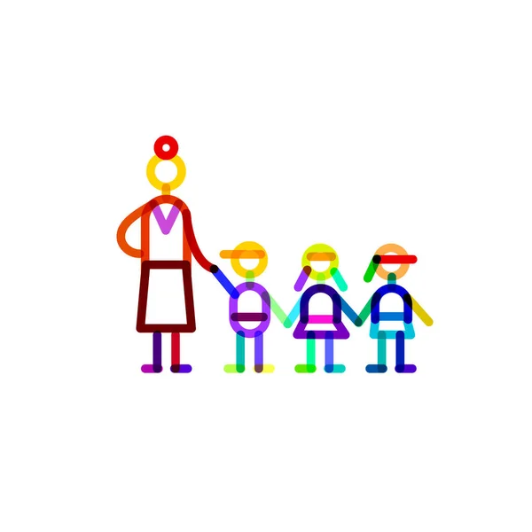 Gruppo educatore e tre bambini simbolo scuola materna — Vettoriale Stock