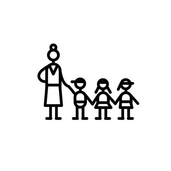 Educador de grupo e três crianças símbolo jardim de infância — Vetor de Stock