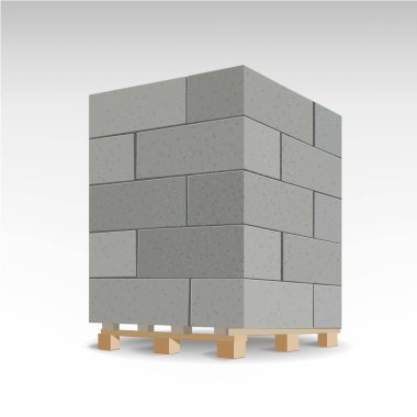 Gazlı autoclaved beton blok. İzole köpük beton palet üzerinde. vektör çizim.