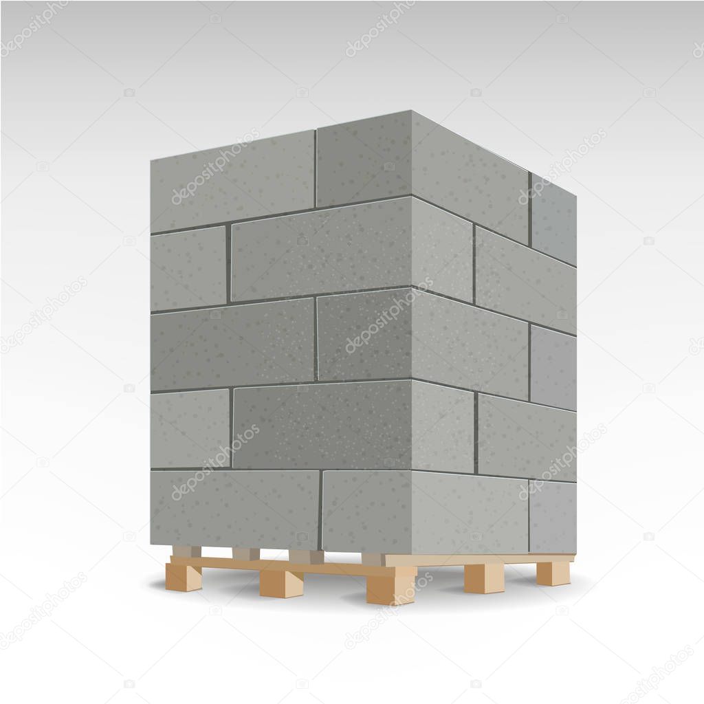 Aerated autoclaved concrete block. Isolated Foam concrete on pallets. vector illustration.
