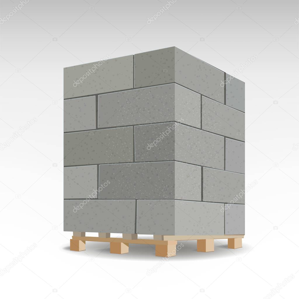 Aerated foam concrete blocks. Isolated foam concrete on foamed pallets. vector illustration.