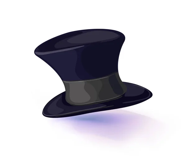 Zwarte hoed cilinder. vectorillustratie geïsoleerd op een witte achtergrond. Vectorillustratie. Maskerade of carnaval kostuum hoofdtooi — Stockvector
