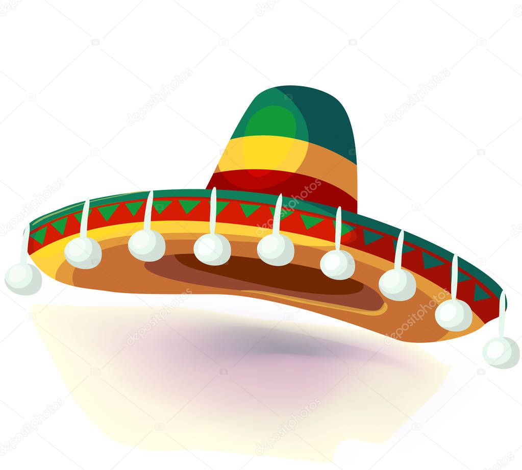 Sombrero Hat vector illustration. Mexican hat on white background .Masquerade or carnival costume headdress