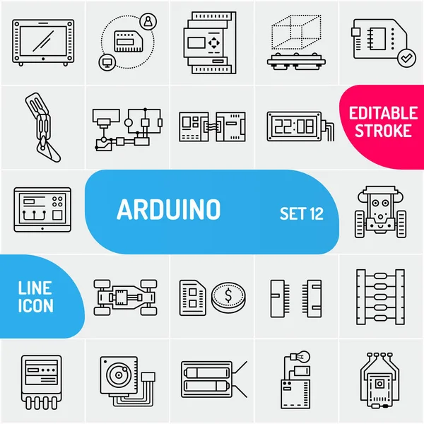 Arduino satır simgeler. Elektronik bileşenleri Icon set. Çeşitli semboller koleksiyonu chip. Vektör çizim. — Stok Vektör