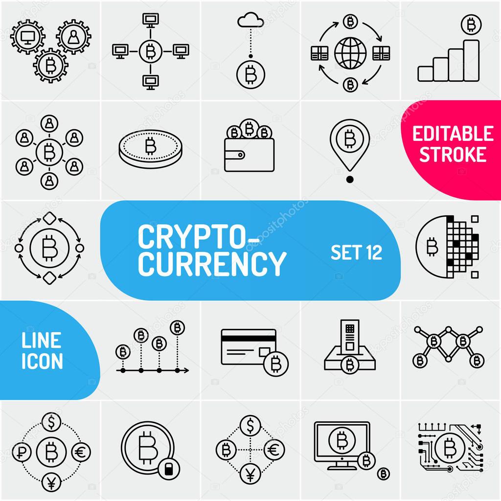 Crypto currency line icons. Universal set of bitcoin icons ...