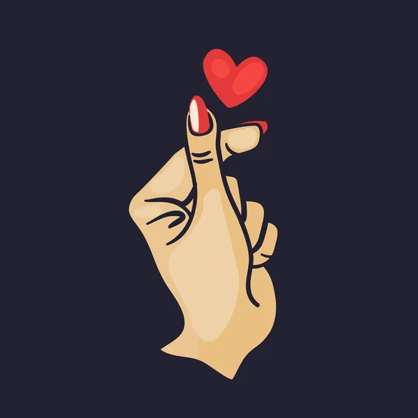Korean Finger Heart I Love You Hangul. Ilustración vectorial. Símbolo coreano corazón de mano, un mensaje de amor gesto de mano . — Vector de stock
